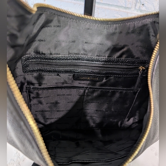 Michael Kors Lydia Large Black Pebbled Leather Shoulder Bag Hobo Boho Purse MK - Picture 9 of 16